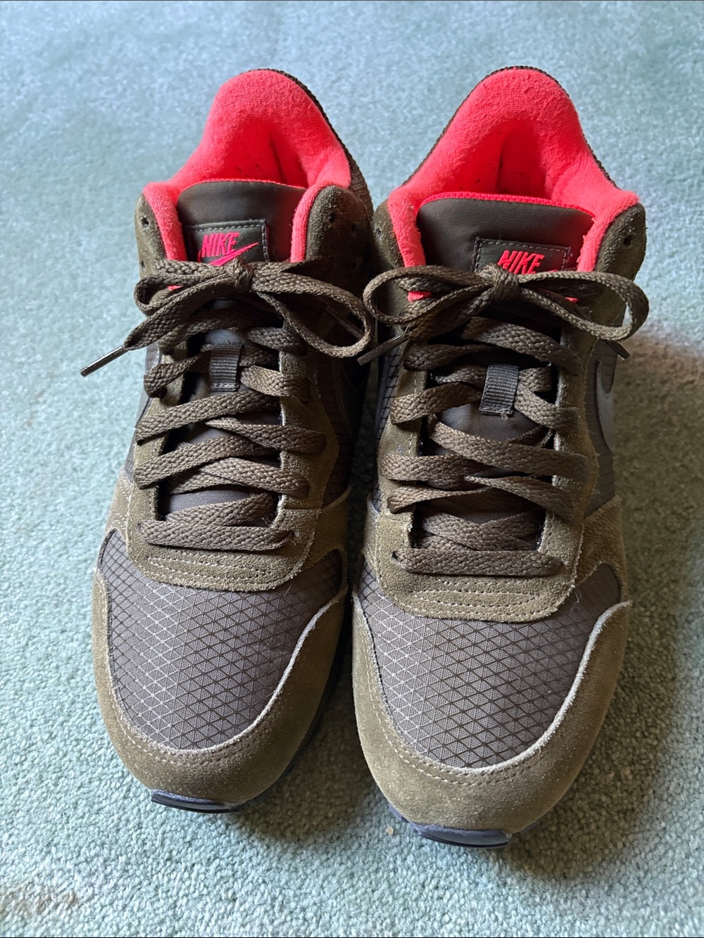 Nike Olive Green Suede Sneakers with Red Inner Lining